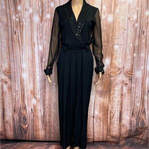 Studio I Black Sequin Trimmed Crepe‎ Jumpsuit
